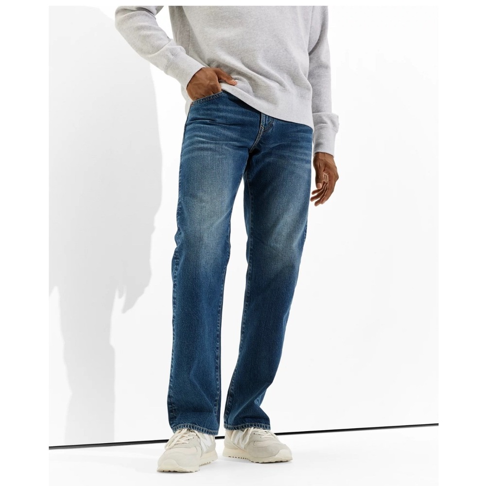 American Eagle Outfitters Mens Blue Straight Leg Faded Medium Wash Jeans
